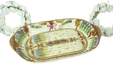 Antique French Mouzin Nimy majolica barbotine asparagus serving tray marked