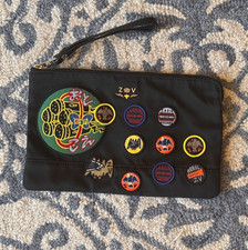 Zadig & Voltaire Black Cloth Clutch Bag with Multi patches & Zip Closure NWOT