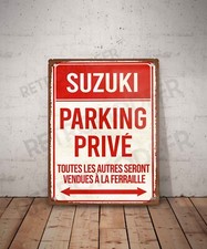 Plaque métal vintage Suzuki parking privé Enseigne Garage Décoration moto