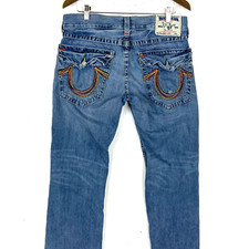 Y2K True Religion World Tour Denim Jean Size 33 Blue Made In Usa Boot Cut