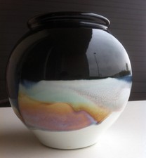 JOLI VASE EN CÉRAMIQUE CONTEMPORAINE signature À IDENTIFIER ? bel émail nuancé