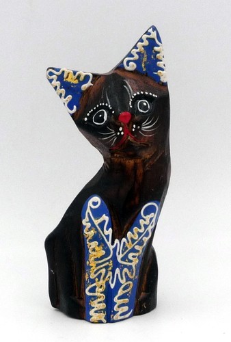 Chat bleu bois sculpté et - chat,