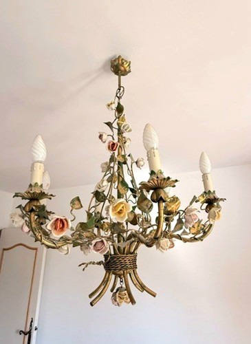 Lustre italien decors fleurs - , 5