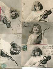 Musique LOT de 5 cartes d'une fillette musicienne au violon et mandoline