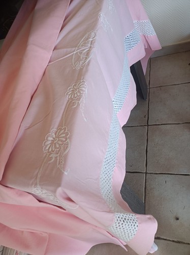 Drap ancien coton roseavec - ancien, en