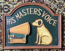 HIS MASTER VOICE wood advertising plate thickness 2 cm superb condition