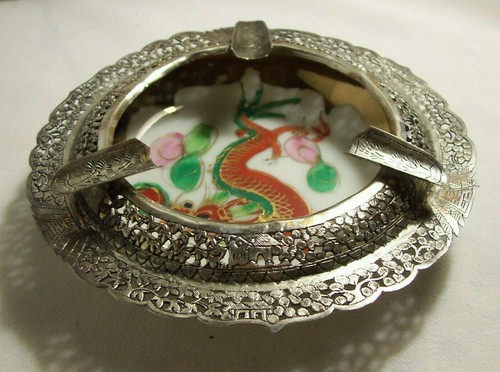 Cendrier porcelaine argent - porcelaine,