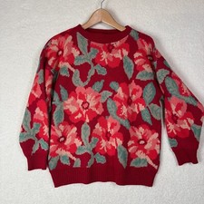 VTG Album By KENZO Womens Sweater Size S Red Floral Italy Streetwear Cottagecore