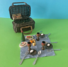 ANTIQUE TOY - VERY NICE WICKER GARNISHED BASKET FOR DOLL PICNIC