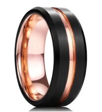 ? Bague Taille 11 Noire avec Ligne Gravée Bronze et Intérieur Bronze ?