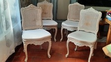 Suite de 4 Chaises Cannées blanc patinées SHABBY CHIC , GALETTES  DEHOUSSABLE