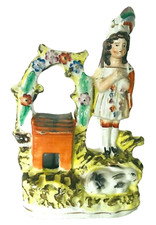 sujet faïence fine anglaise représentant bergère et mouton au puits . XX siècle.