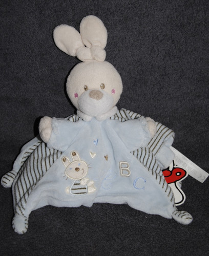 Doudou lapin plat bleu abc - 🍀doudou,
