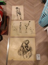 Lot de dessins d’étude modernes – Croquis figuratifs au trait encre, art contemp