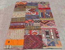 Tapis kilim patchwork zone moyennement rare, coureur kilim vintage, tapis pou...