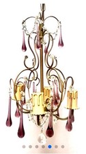 Lustre Vénitien/ Romantique/Pampilles /Gouttes Rose/perles Cristal /4 Lumières
