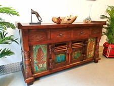 Buffet Massif Antique Vintage 180 CM Bois de Teck Console Commode Vieux Chêne
