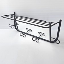 VINTAGE 1950 ROCKABILLY BLACK LACQUER METAL PATERE MIRROR WALL COAT RACK 50S