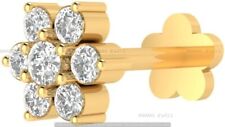 0.06 Ct Natural Diamond Nose Lip Labret Piercing Screw Stud Pin 14k Yellow Gold
