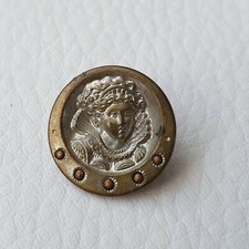 Antique 19th century portrait woman Renaissance style troubadour button 17mm 19thC button