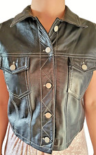 vintage Cuir Zebra Leather Black Vest women's medium excellent condition 