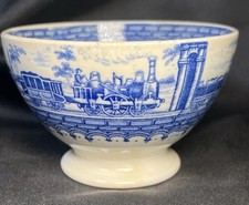 Rare Petrus Regout & Co Holland Spoortrein Pattern Blue White Footed Bowl 1848