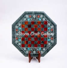 18 " Vert Marbre Jeu D'Échecs Table Pierre Handmade Incrustation