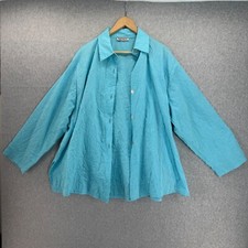 Transparente Womens One Size Crinkle Turquoise Aqua Blue Button-Up Shirt Collar