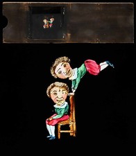 LES ACROBATES  - Plaque lanterne magique animée 1850