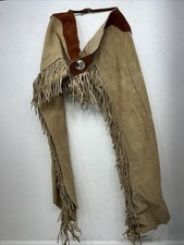 NOS Brown Show Chaps With Fringe Adjustable Waist 32” I-73