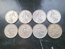 Lot de 8  pièces de 5 francs  SEMEUSE  -  ARGENT 835/000 -  Argent=  1 ,83 e/ g