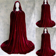 Wine Red Velvet Hooded Cloak Wedding cape Halloween Wicca Medieval Robe Coat