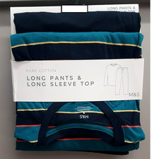 M & S Mens Pure Cotton Supersoft Pyjamas Loungewear Top & Long Pants Pjs ~ Large