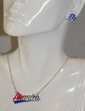 Amérique 18 " Collier Earrings Set Patriotique USA Rouge Blanc Bleu 4th Juillet