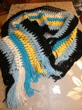 Echarpe Etole FAIT MAIN Femme VINTAGE LAINE FRANGES Noire Bleue Blanche Jaune