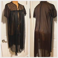 VTG 50's SEAMPRUFE LINGERIE BLACK CRYSTAL PLEAT CHIFFON & LACE ROBE PIN-UP SZ 32