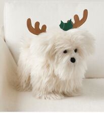Pottery Barn  Faux Fur White Dog with Antlers Shaped Pillow 17" Coton De Tulear