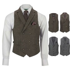 Homme Classique à Chevrons Col Gilet Smart Coupe Ajustée Costume Veste Gilet