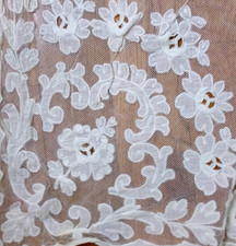 4 ANTIQUE FRENCH TAMBOUR NET LACES CURTAIN PANELS, 2 PAIR 72” x 26”