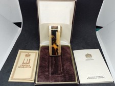 Ancien briquet à gaz Dunhill Rolla laqué or/marbre marron avec boîte