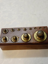 Antique Brass Weight Set with Wooden Box - Quasicomplete - Vintage Decor
