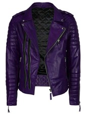 Veste de motard violette en cuir d'agneau 100 % véritable pour homme sur mesure