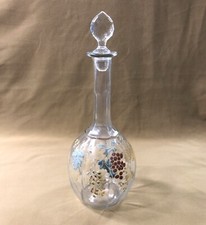 LEGRAS enamelled glass decanter / bottle decor grape bunches / vine 32 cm