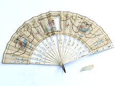 Éventail ancien XIXe scène