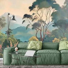 Papier Peint Vert Mural Pour Salon 312x219cm Imitation Peinture Mur D'Accent