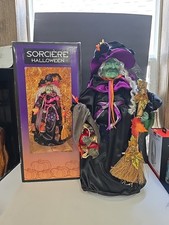 Vintage Sorciere Halloween Witch 24" Figurine Hand Crafted Porcelain Decoration