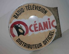 Rare plaque émaillée ancienne Radio Télévision Océanic Distributeur officiel