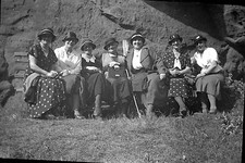 Women sitting on bench - old photo negative year. 1930 1940