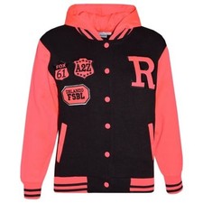 Veste Varsity Fille B.B À Capuche Noire Et Rose Néon Baseball NYC FOX
