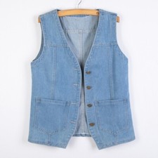 Women Denim Waistcoat Vest Gilet Coat Jacket Sleeveless Outwear Retro Cardigan